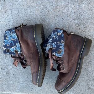 Dr. Martens Brown Leather Boots with Blue Floral Lining